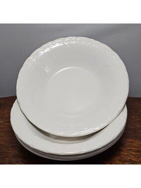4 Versailles Soup Bowls by Tabletops Unlimited 8" wide rim embossed vintage scal